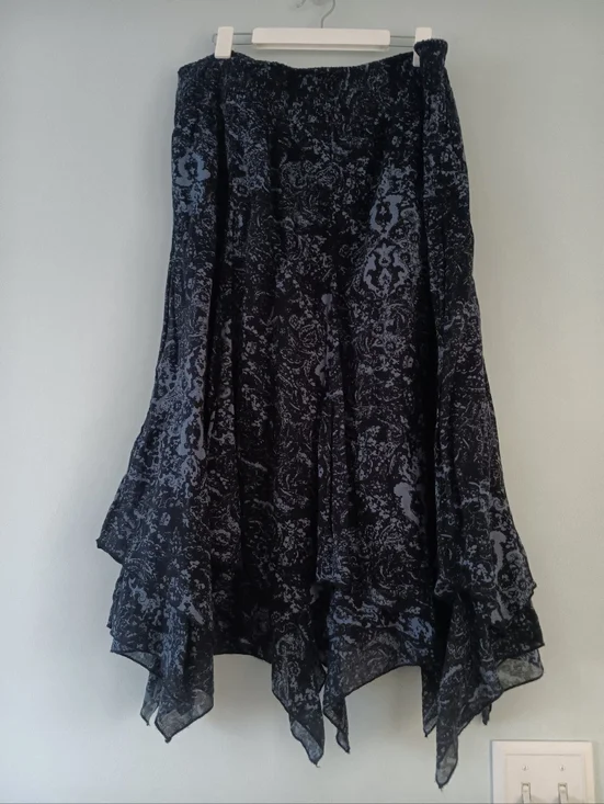 Style & Co Black Blue Printed Maxi Skirt XL Layered Ruffle Hem Flowy - Picture 2 of 5
